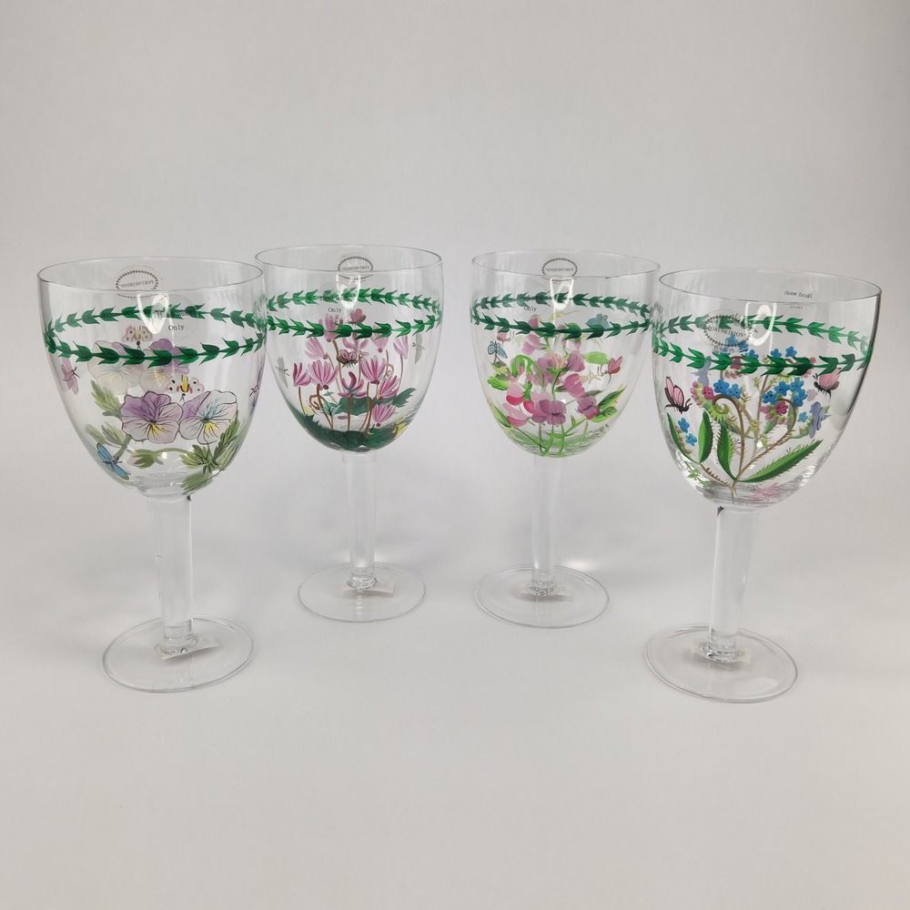 Portmeirion Botanic Garden Hand Painted 18 oz Goblets Set of 4 New in Box